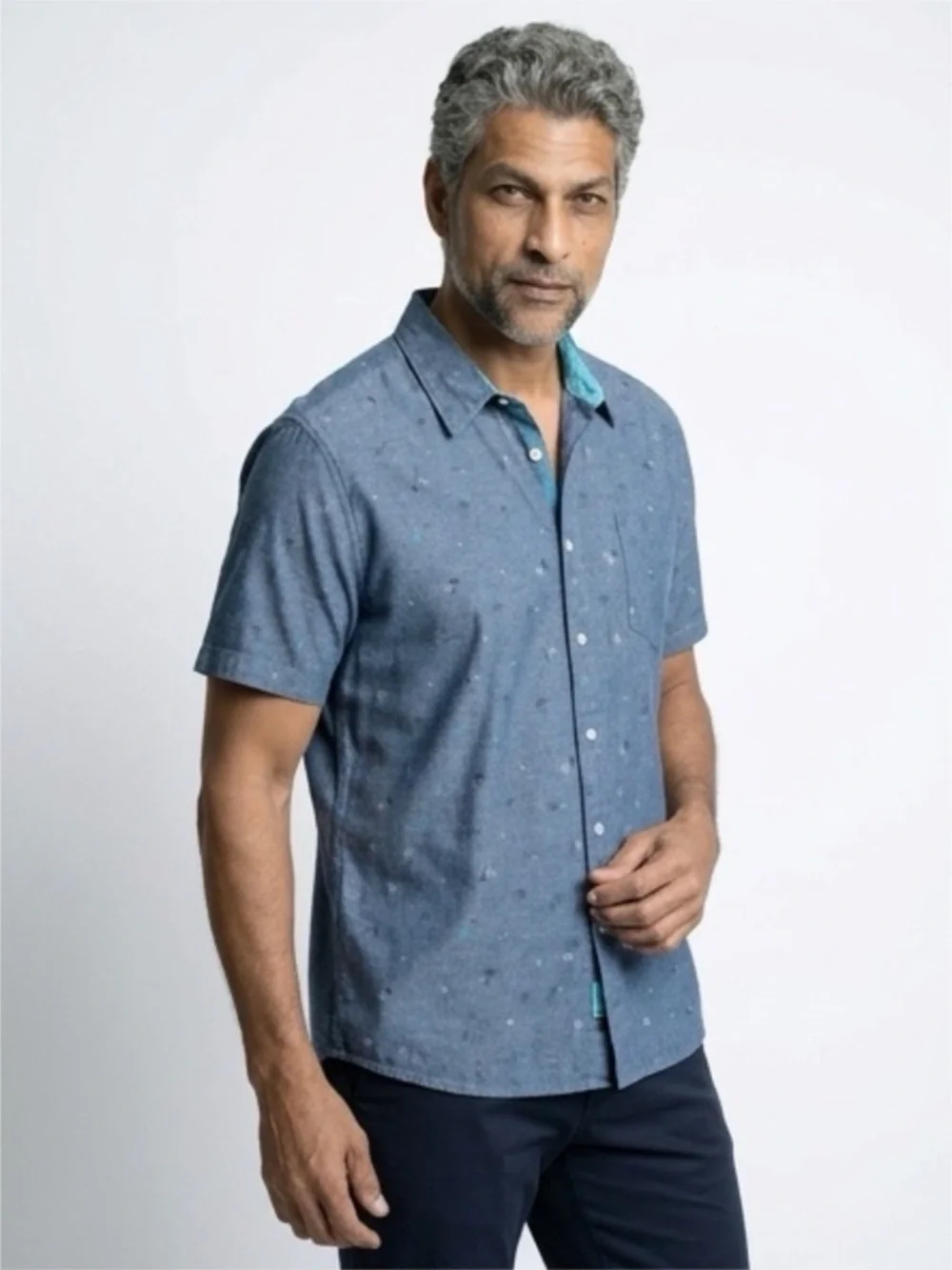 1888 Saddlebred - Blue Palm Tree - Tailored Fit‎ Short Sleeve Casual Shirt - XXL